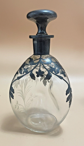 Vintage Floral Engraved Silver Overlay Pinch Decanter - Picture 5 of 15