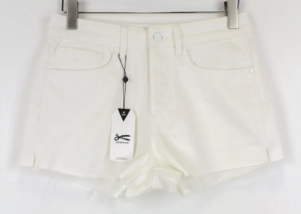 DENHAM Melrose W26 Women Shorts Off White Pure Cotton Button Fly