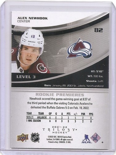 2021-22 Upper Deck Extended Alex Newhook Trilogy Premieres Insert Card /299 - Picture 2 of 2