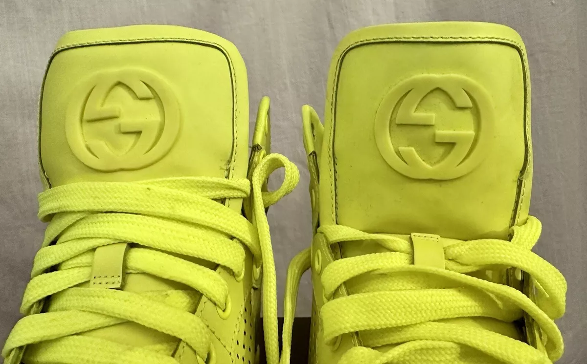 Authentic Gucci Neon Green Lace Up High Top Sneakers 37 ITALY