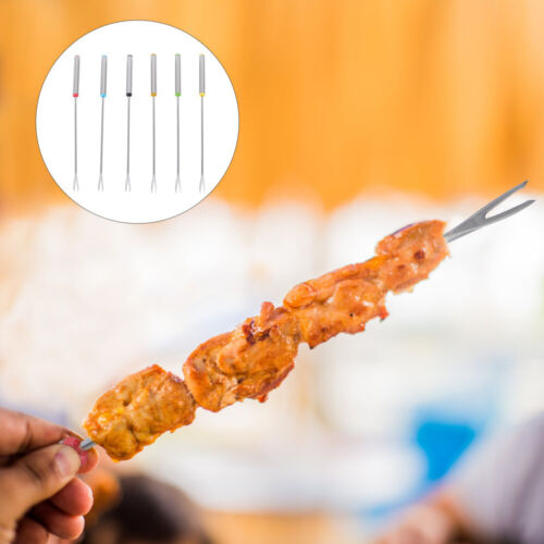 6Pcs Barbecue Fork Sticks Reusable Bbq Skewer Stainless Skewer Sticks