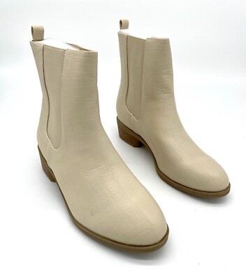 Women's Chelsea Ankle Combat boots Vegan Leather Beige Slip On