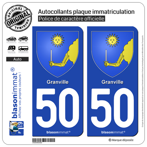 2 Sticker plaque immatriculation auto | 50 Granville - Armoiries | 50400 - Photo 1/1
