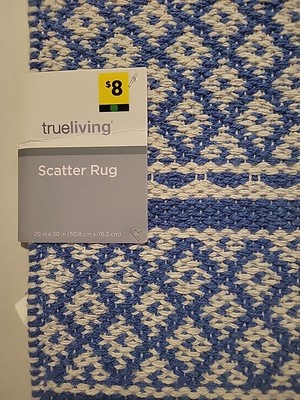 New With Tags True Living Scatter Rug Blue And White with Tassels 20 x30 