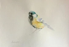 Great Tit,  Birds, Watercolor artwork, Handmade, Original painting on paper