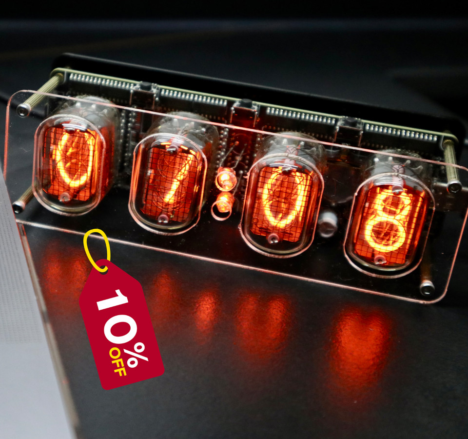 A ready-to-display IN-12 Nixie alarm clock with USB-C charging and switchable RGB backlight — old-school glow with zero assembly headache.