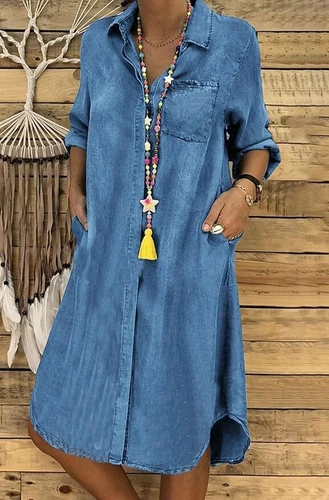 Women Spring Loose Long Sleeve Button Up Shirt Dress Dress Flowy Tunic Shifts - Bild 8 von 22