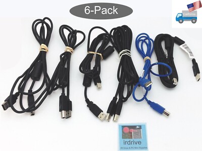 Mixed 6Pack PC USB 2.0 High Speed Printer/Scanner Port Cables USB-A to USB-B M/M