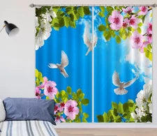 3D Flower Branch Dove ZHUA031 Photo Curtain Window Blockout Fabric Amy 2023