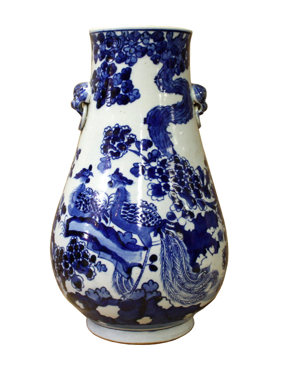 Chinese Blue White Porcelain Flower Birds Graphic Vase cs2990S Chinese Blue White Porcelain Flower Birds Graphic Vase cs2990S