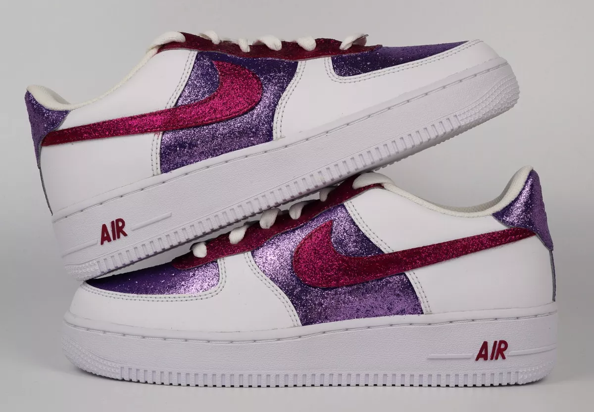 Nike Air Force 1 Custom Glitter Sparkle Sneakers Purple Magenta Pink White Shoes
