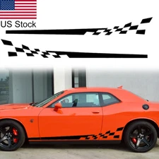 2pcs 78'' Black Racing Flag Checker Stripe Side Body Skirt Vinyl Decal Sticker