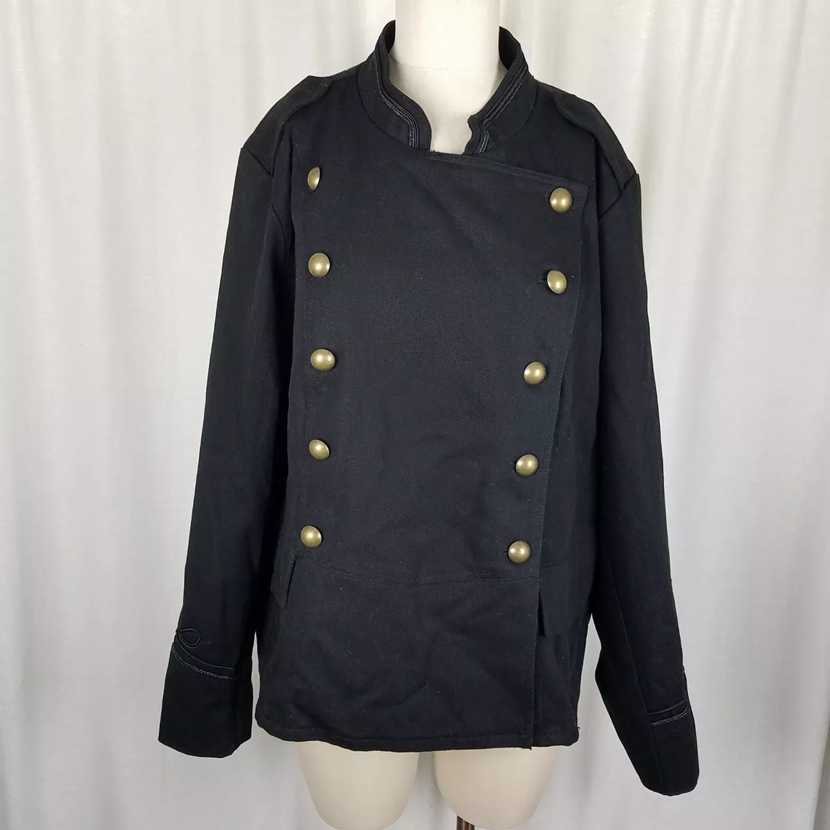 Ana Black Gothic Steampunk Military Marching Band Jacket Womens 3X Plus  Brass