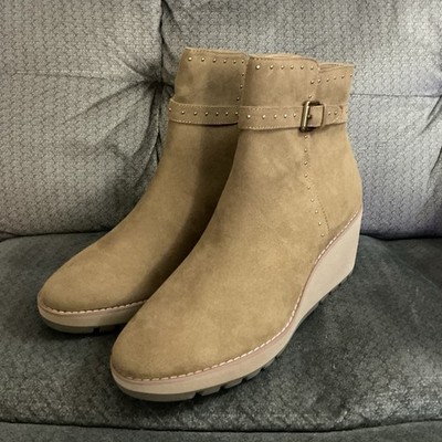 New Anne Klein Pamela Faux Suede Studded Ankle Boots, Tan - 10.5