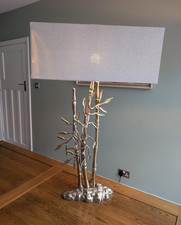 Tree Branch Table Lamp Gold Metal Base Grey Rectangular Fabric Shade Switch
