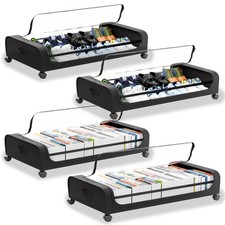 Rolling Under Bed Storage Bags 4 Pack Fabric Underbed Containers with Reinforced