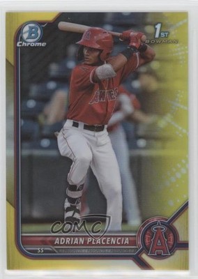 2022 Bowman Chrome Prospects Yellow Refractor 23/75 Adrian Placencia 0fz3