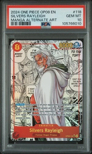 SILVERS RAYLEIGH MANGA ALTERNATE ART ONE PIECE OP08-TWO LEGENDS 2024 #118 PSA 10