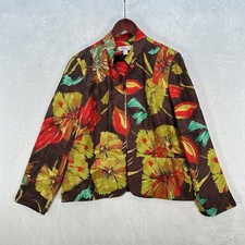 Coldwater Creek Jacket Womens Large Floral Silk Colorful Cardigan Office Artsy