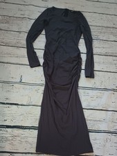 Express Gray Ruched Side Zip Back Long Sleeve Bodycon Cotton Blend Maxi Dress S