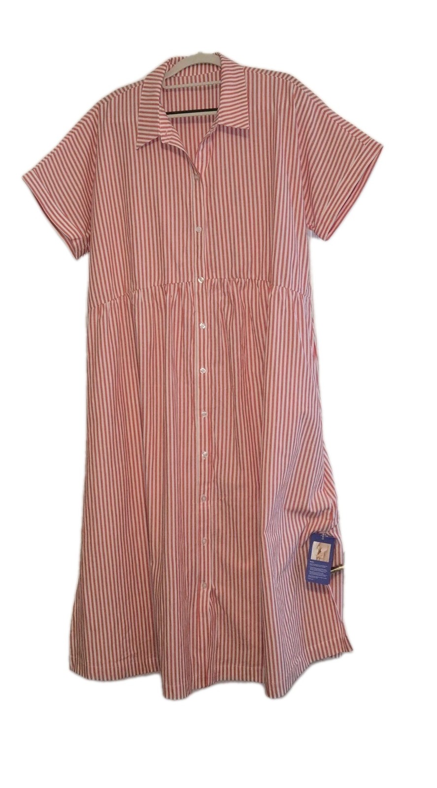 Lightweight Short Sleeved 100% Cotton Red Striped Maxi Dress, X-Large NWT