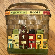 Vintage 60  s Signed Caro Nan Woven Basket Purse Rome Europe France E3