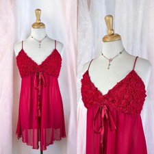 Red Mesh Lingerie Babydoll Top Fairy Romantic Coquette Girly Bow Love Size M