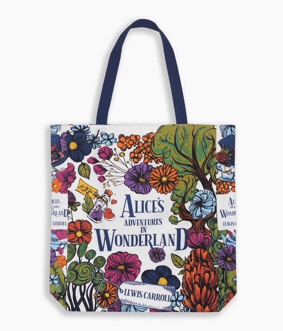 Alice in Wonderland  Floral Design Double Sided Large Canvas Bookish Tote Bag