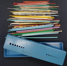 Vintage Bex Bakelite Knitting Needles Box & Gauge Blue Colour With Contents