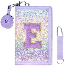 SiorVeol Girls Wallet for Kids Initial Glitter Wallets Trifold Pink Purple