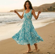 Soft Surroundings Midi Tiered Adjustable Tropical Beachy Coastal Resort Cotton L