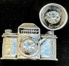 Camera Pin Silver Clear Metal Rhinestone Round Photography WEAR YOUR STORY