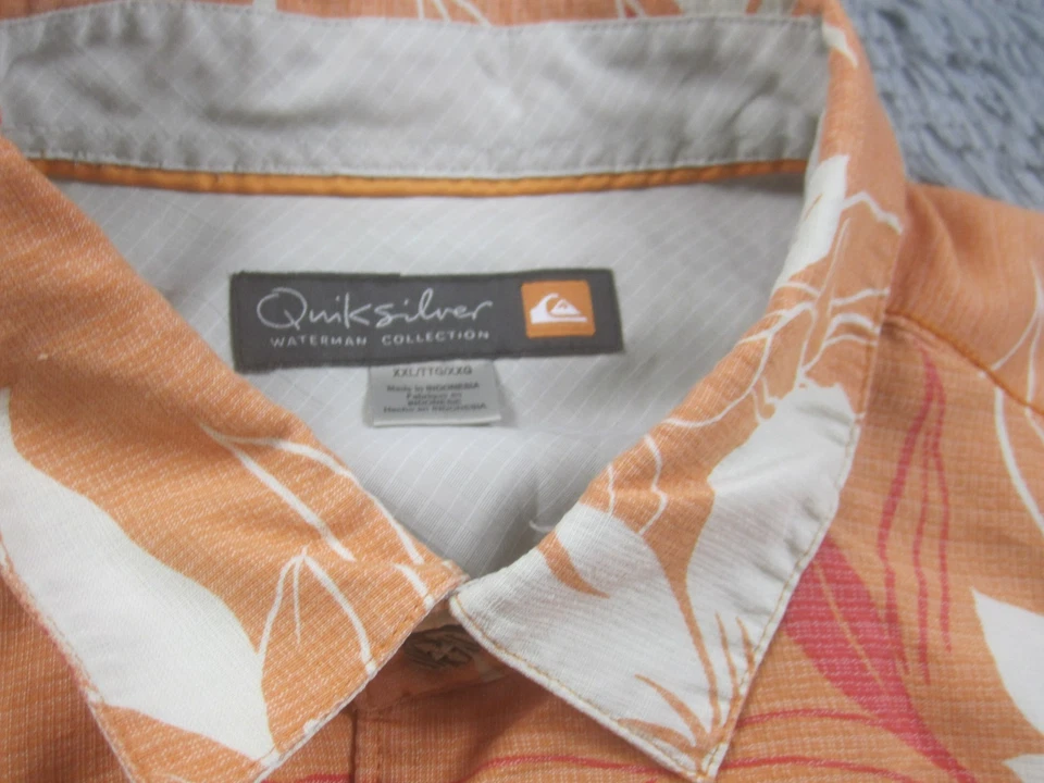 Camisa Quicksilver Para Hombres XXL Abotonada Naranja Hawaiana Manga Corta Waterman Foto 3 de 4