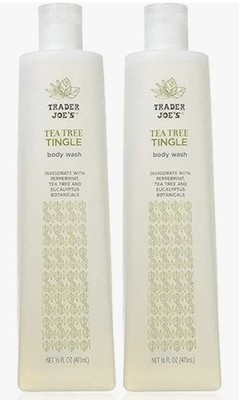 2 Pack Trader Joes Tea Tree Tingle Body Wash Peppermint & Eucalyptus 16 oz each