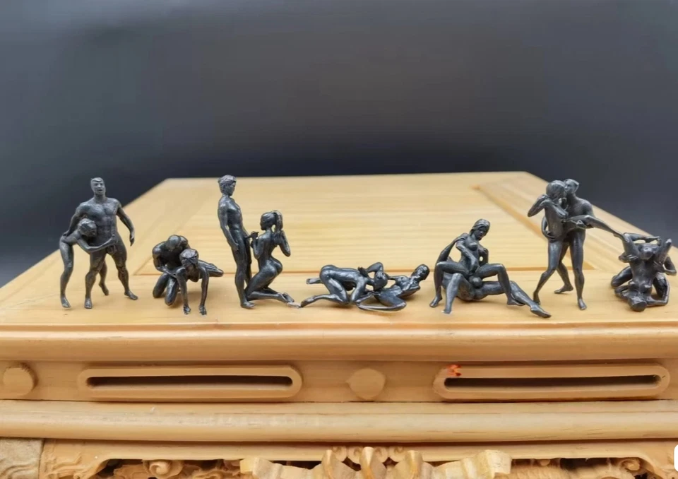 7PCS Black Solid Bronze Mini Statue Penis Love Man Woman Amulet Art Collection - Image 3 of 4