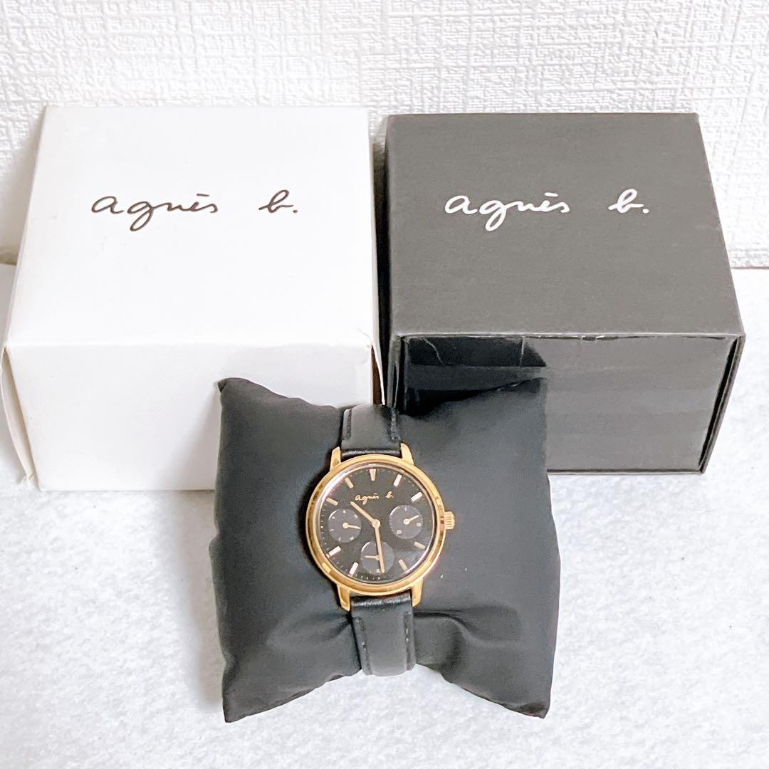 agnès b ladies watch chronograph gold black leather belt | eBay
