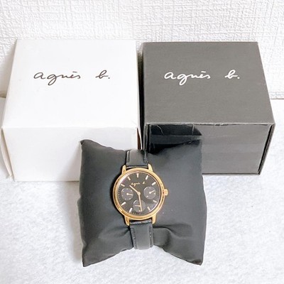 agnès b ladies watch chronograph gold black leather belt | eBay