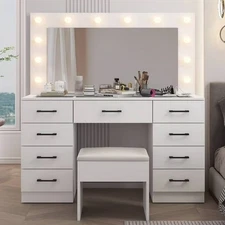 Ktaxon Large Makeup Vanity, Vanity Table Set, White