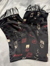 Vintage 100 Silk Fringed East Asian Muffler Scarf   42  x 10  