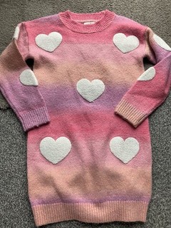 GIRLS F&F HEART KNITTED JUMPER DRESS AGE 4 5 YEARS PINK PURPLE
