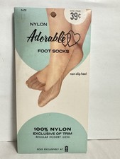 Vintage Hosiery  Adorable 100 Nylon FOOT SOCKS  Size 11, Non-Slip Heel