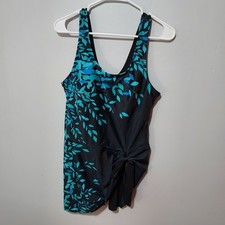 Tankini Top Floral Size XL Blue Tie Detail Tunic Top Only No Bottoms