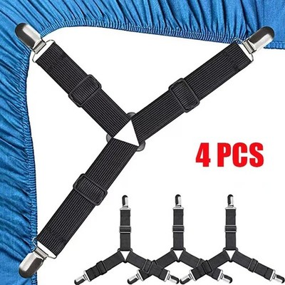 4x Bed Sheet Fasteners Adjustable Elastic Suspenders Straps Mattress Covers Clip