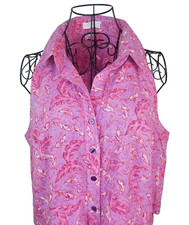 Couleur By Finlay XL Pink Paisley Sleeveless Shirt Top Collared Slimming Effect