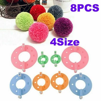 E-HOMEBESTBUY 8PCS Plastic Pom Pom Makers Set Pom-Pom Making Multi Pack Make Pompoms