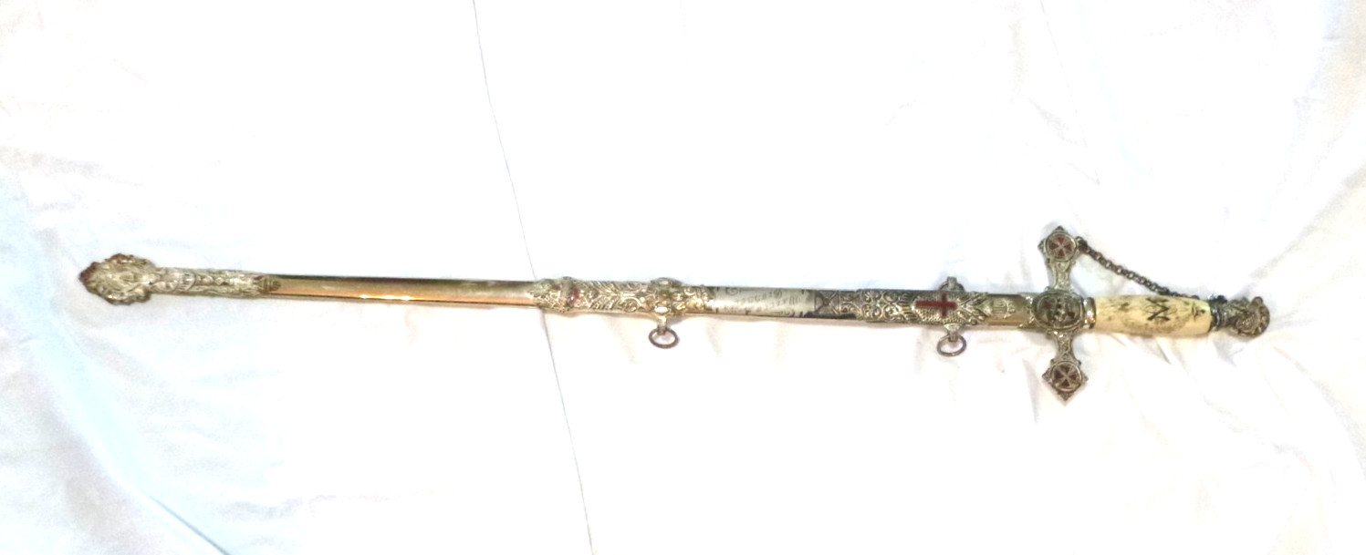 Vtg Masonic Knights Templar Ceremonial Dress Sword Cross Motif Henderson Ames Co