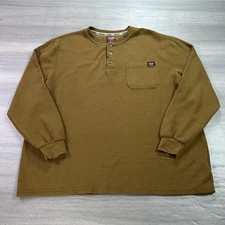 Wrangler Workwear Henley Shirt Mens 2XL Brown Long Sleeve Pocket Heavyweight