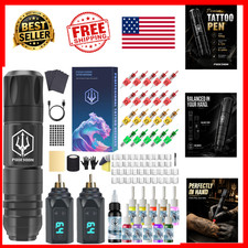 Wireless Tattoo Gun Kit 2PCS 1500mAh Battery Rotary Pen Machine Black Beginners
