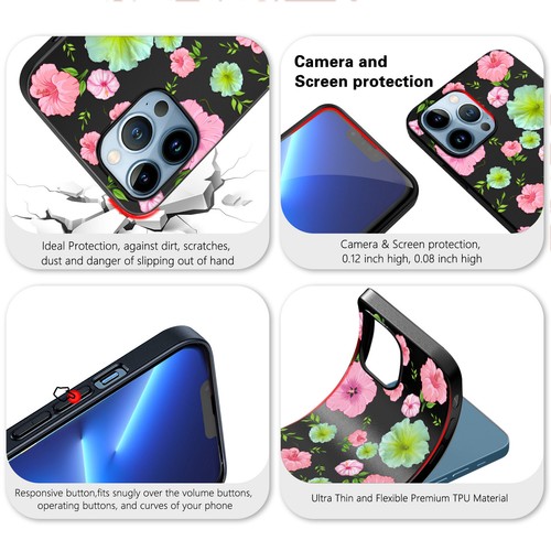 Handyhülle Blumenmuster Print für Apple iPhone 16 Pro Max 15 14 13 12 11 Cover - Bild 14 von 42