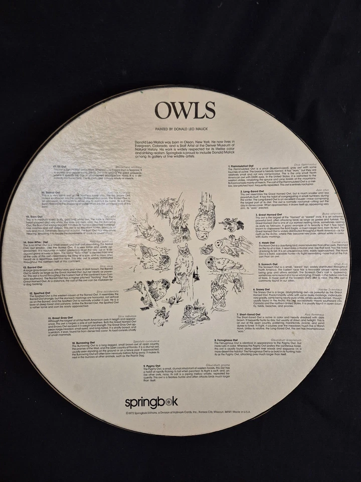 Vintage Springbok Circular Puzzle Owls 1973 2 Pieces Missing - Image 4 of 4
